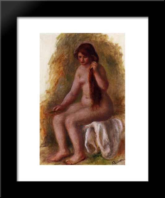 Seated Nude Combing Her Hair 20x24 Black Modern Wood Framed Art Print Poster by Renoir, Pierre Auguste