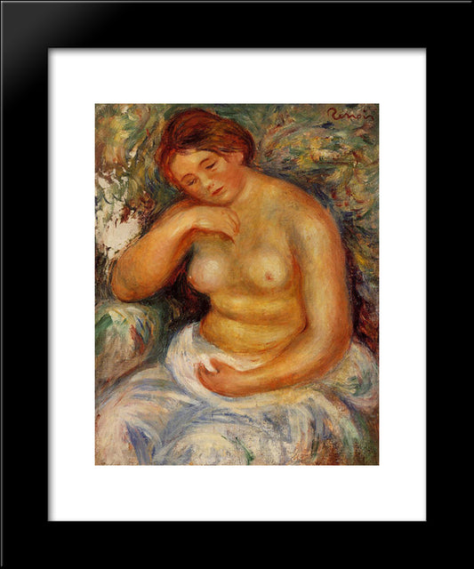 Seated Nude With A Bouquet 20x24 Black Modern Wood Framed Art Print Poster by Renoir, Pierre Auguste