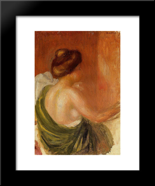 Seated Woman In A Green Robe 20x24 Black Modern Wood Framed Art Print Poster by Renoir, Pierre Auguste