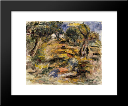 Seated Woman In Blue 20x24 Black Modern Wood Framed Art Print Poster by Renoir, Pierre Auguste