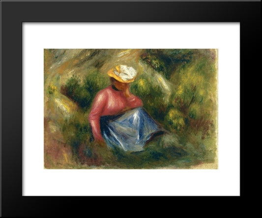 Seated Young Girl With Hat 20x24 Black Modern Wood Framed Art Print Poster by Renoir, Pierre Auguste