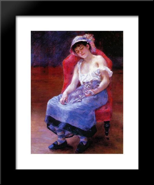 Sleeping Girl (Girl With A Cat) 20x24 Black Modern Wood Framed Art Print Poster by Renoir, Pierre Auguste