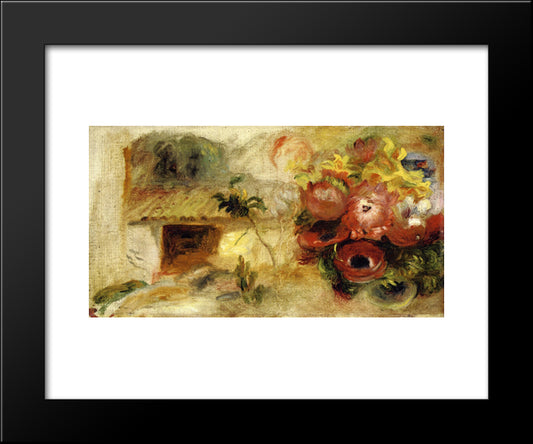 Small House, Buttercups And Diverse Flowers (Study) 20x24 Black Modern Wood Framed Art Print Poster by Renoir, Pierre Auguste