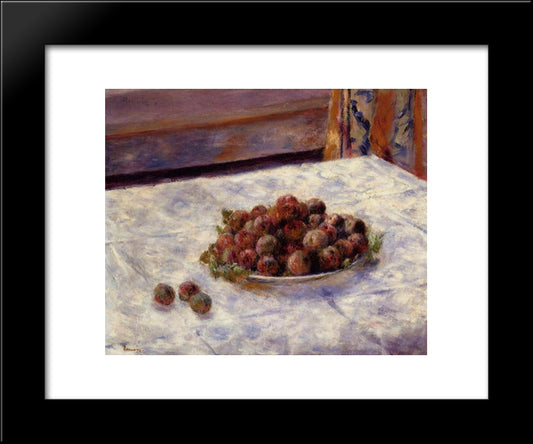 Still Life, A Plate Of Plums 20x24 Black Modern Wood Framed Art Print Poster by Renoir, Pierre Auguste