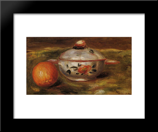 Still Life With Orange And Sugar Bowl 20x24 Black Modern Wood Framed Art Print Poster by Renoir, Pierre Auguste