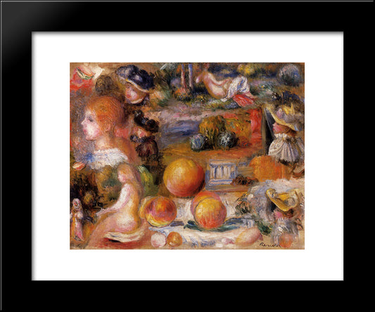 Studies Woman S Heads, Nudes, Landscapes And Peaches 20x24 Black Modern Wood Framed Art Print Poster by Renoir, Pierre Auguste