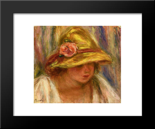 Study Of A Woman In A Yellow Hat 20x24 Black Modern Wood Framed Art Print Poster by Renoir, Pierre Auguste