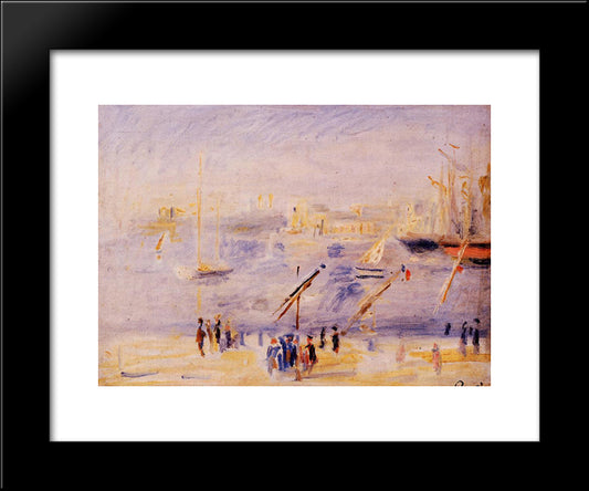 The Old Port Of Marseille, People And Boats 20x24 Black Modern Wood Framed Art Print Poster by Renoir, Pierre Auguste
