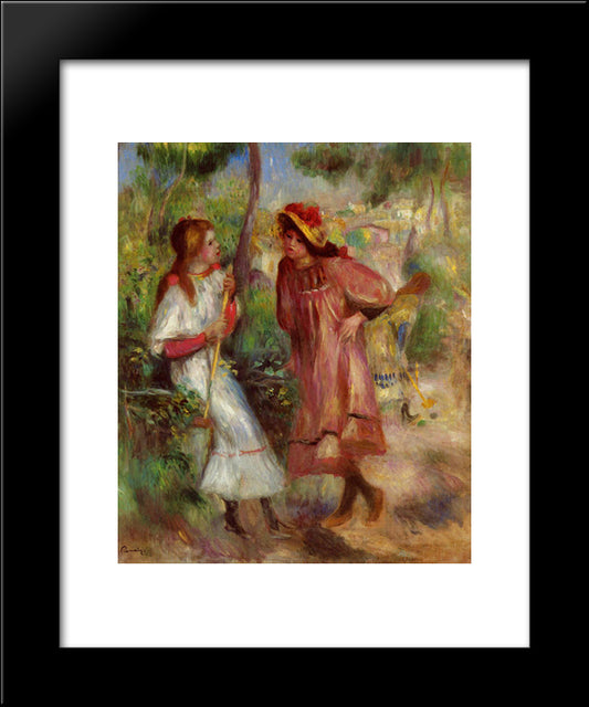 Two Girls In The Garden At Montmartre 20x24 Black Modern Wood Framed Art Print Poster by Renoir, Pierre Auguste