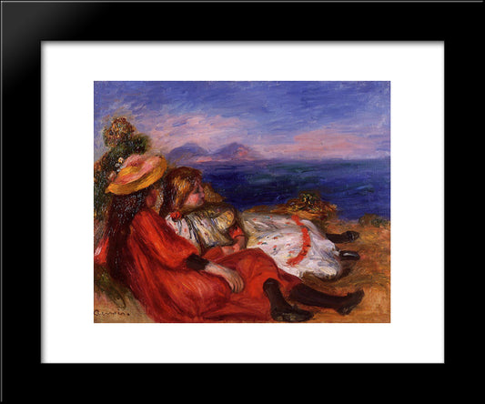 Two Little Girls On The Beach 20x24 Black Modern Wood Framed Art Print Poster by Renoir, Pierre Auguste