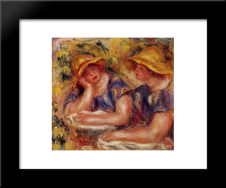 Two Women In Blue Blouses 20x24 Black Modern Wood Framed Art Print Poster by Renoir, Pierre Auguste