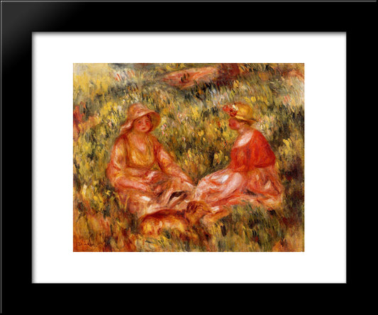 Two Women In The Grass 20x24 Black Modern Wood Framed Art Print Poster by Renoir, Pierre Auguste