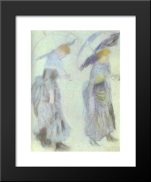 Two Women With Umbrellas 20x24 Black Modern Wood Framed Art Print Poster by Renoir, Pierre Auguste