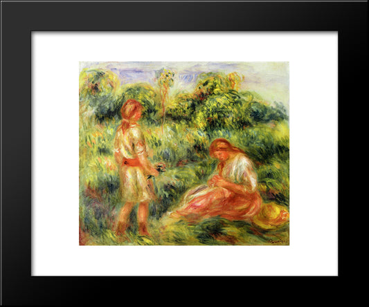 Two Young Women In A Landscape 20x24 Black Modern Wood Framed Art Print Poster by Renoir, Pierre Auguste