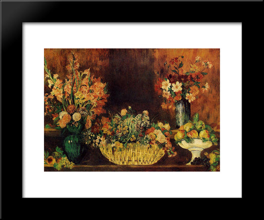 Vase, Basket Of Flowers And Fruit 20x24 Black Modern Wood Framed Art Print Poster by Renoir, Pierre Auguste