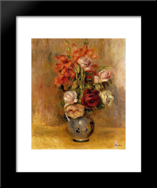 Vase Of Gladiolas And Roses 20x24 Black Modern Wood Framed Art Print Poster by Renoir, Pierre Auguste