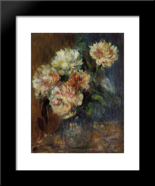 Vase Of Peonies 20x24 Black Modern Wood Framed Art Print Poster by Renoir, Pierre Auguste