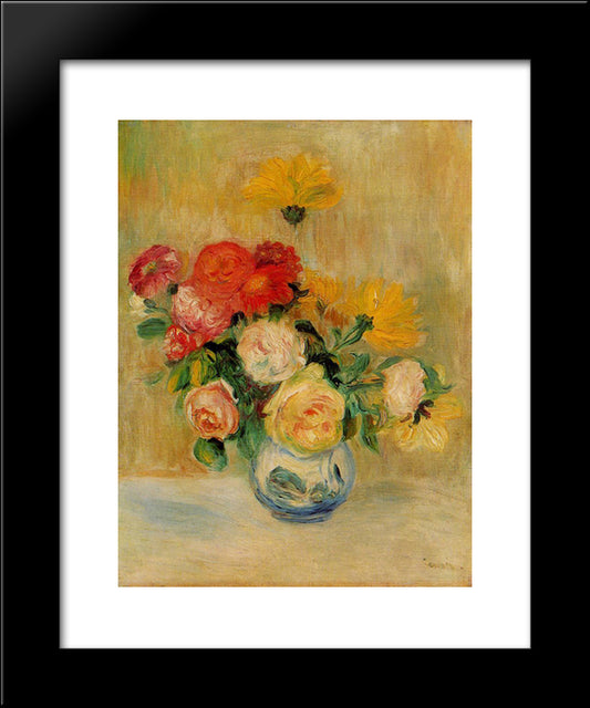 Vase Of Roses And Dahlias 20x24 Black Modern Wood Framed Art Print Poster by Renoir, Pierre Auguste