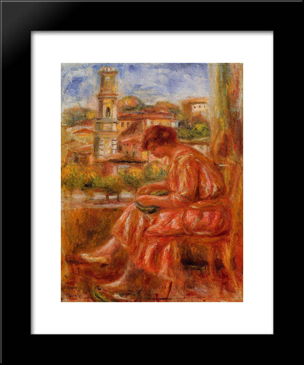 Woman At The Window With A View Of Nice 20x24 Black Modern Wood Framed Art Print Poster by Renoir, Pierre Auguste