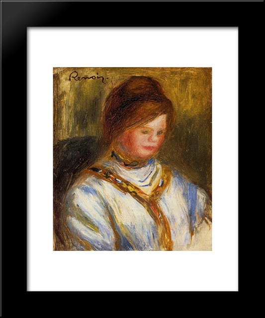 Woman In A Blue Blouse 20x24 Black Modern Wood Framed Art Print Poster by Renoir, Pierre Auguste