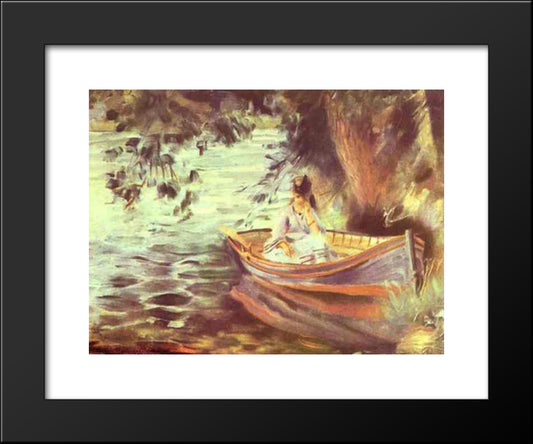 Woman In A Boat 20x24 Black Modern Wood Framed Art Print Poster by Renoir, Pierre Auguste