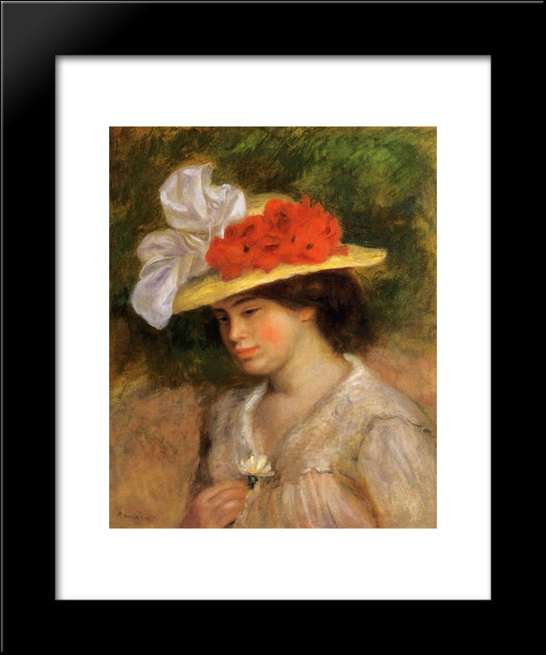 Woman In A Flowered Hat 20x24 Black Modern Wood Framed Art Print Poster by Renoir, Pierre Auguste