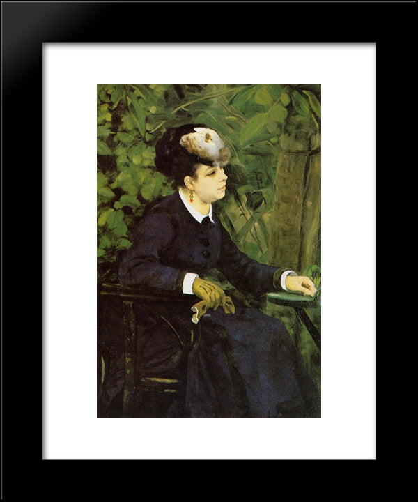 Woman In A Garden (Woman With A Seagull) 20x24 Black Modern Wood Framed Art Print Poster by Renoir, Pierre Auguste