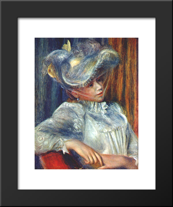 Woman In A Hat 20x24 Black Modern Wood Framed Art Print Poster by Renoir, Pierre Auguste