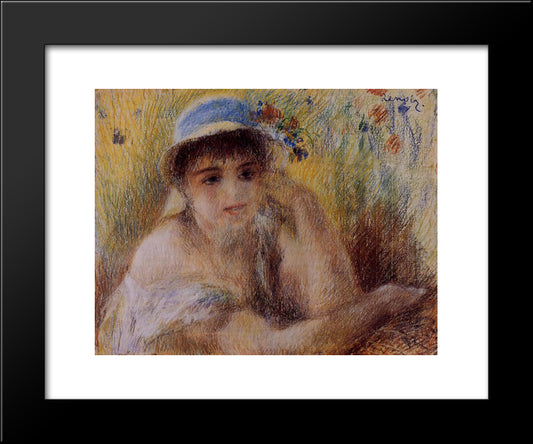 Woman In A Straw Hat 20x24 Black Modern Wood Framed Art Print Poster by Renoir, Pierre Auguste