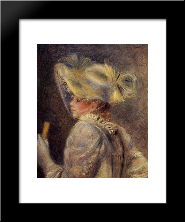 Woman In A White Hat 20x24 Black Modern Wood Framed Art Print Poster by Renoir, Pierre Auguste