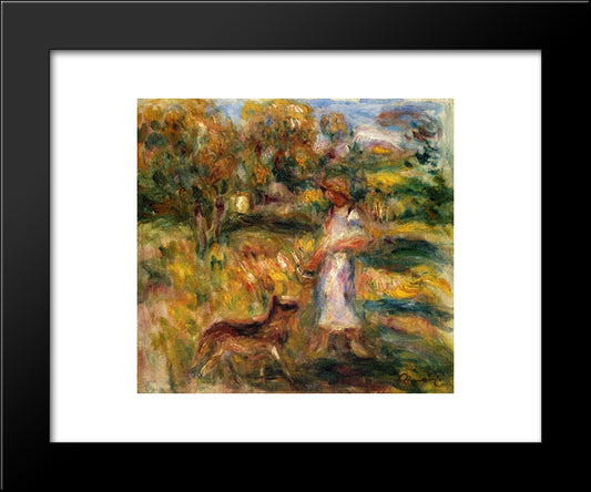 Woman In Blue And Zaza In A Landscape 20x24 Black Modern Wood Framed Art Print Poster by Renoir, Pierre Auguste