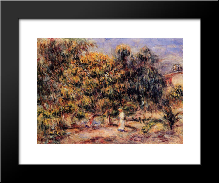 Woman In White In The Garden At Colettes 20x24 Black Modern Wood Framed Art Print Poster by Renoir, Pierre Auguste