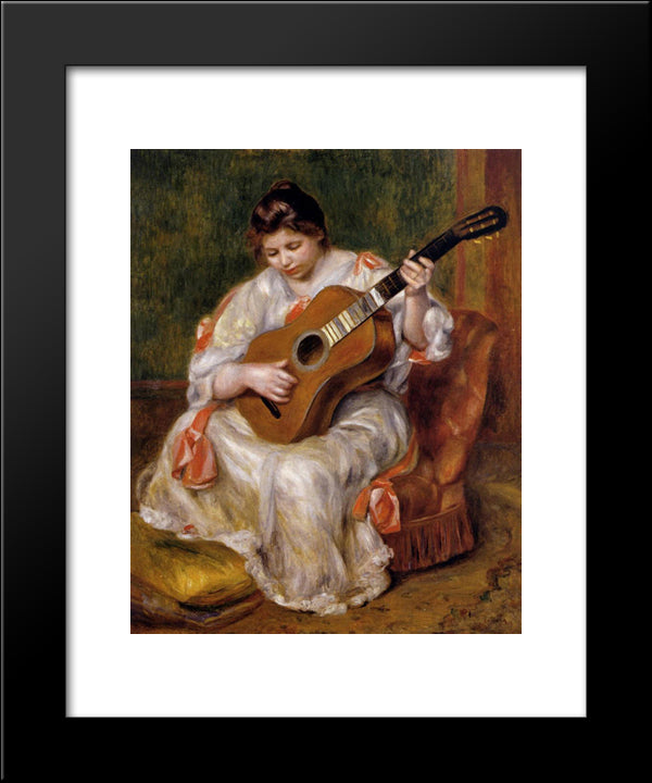 Woman Playing The Guitar 20x24 Black Modern Wood Framed Art Print Poster by Renoir, Pierre Auguste