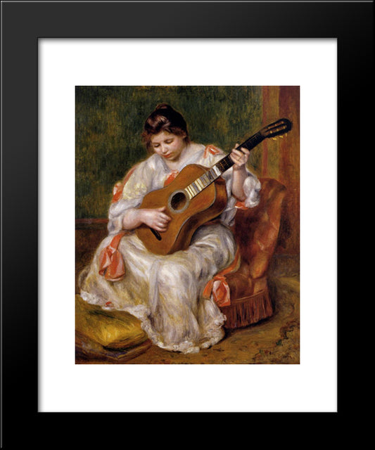 Woman Playing The Guitar 20x24 Black Modern Wood Framed Art Print Poster by Renoir, Pierre Auguste