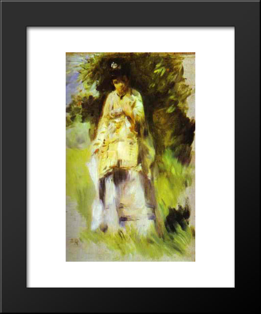 Woman Standing By A Tree 20x24 Black Modern Wood Framed Art Print Poster by Renoir, Pierre Auguste