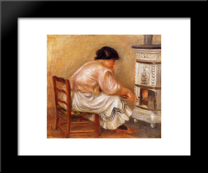 Woman Stoking A Stove 20x24 Black Modern Wood Framed Art Print Poster by Renoir, Pierre Auguste