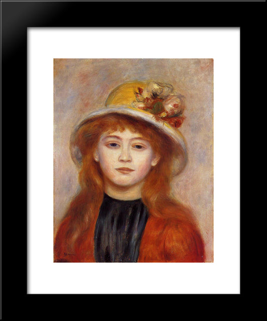 Woman Wearing A Hat 20x24 Black Modern Wood Framed Art Print Poster by Renoir, Pierre Auguste