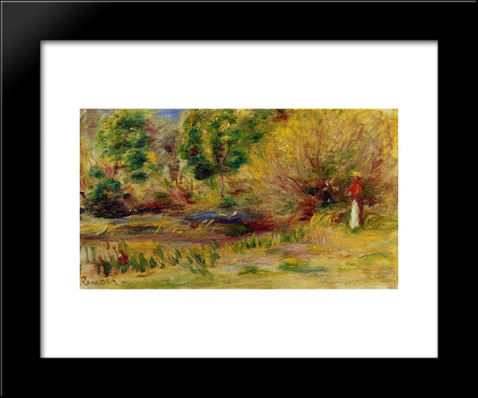 Woman Wearing A Hat In A Landscape 20x24 Black Modern Wood Framed Art Print Poster by Renoir, Pierre Auguste