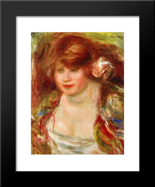 Woman Wearing A Rose Andree 20x24 Black Modern Wood Framed Art Print Poster by Renoir, Pierre Auguste