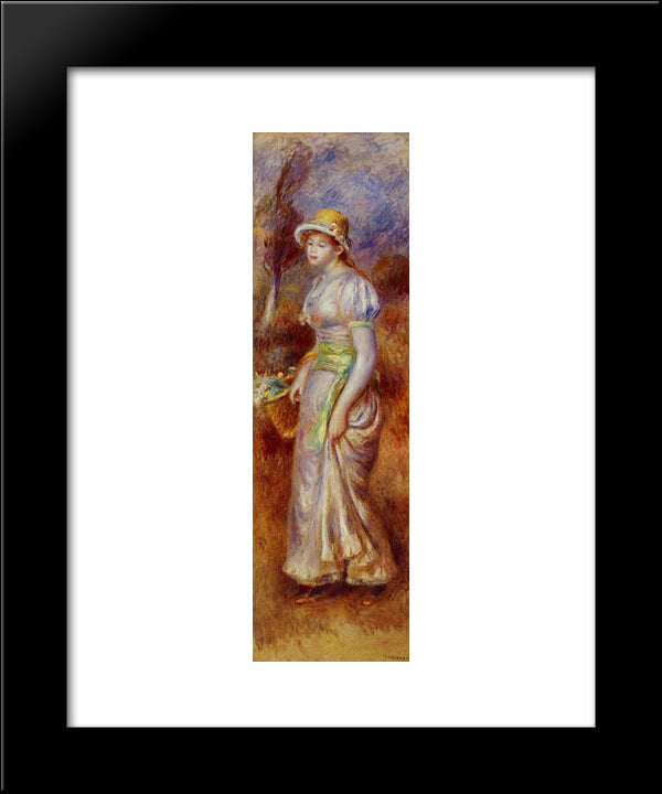 Woman With A Basket Of Flowers 20x24 Black Modern Wood Framed Art Print Poster by Renoir, Pierre Auguste