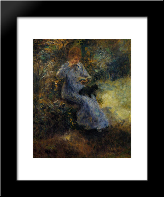 Woman With A Black Dog 20x24 Black Modern Wood Framed Art Print Poster by Renoir, Pierre Auguste