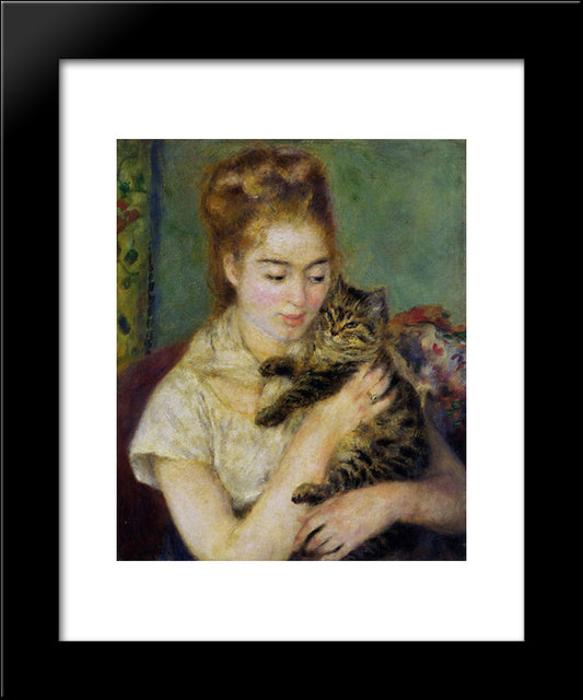 Woman With A Cat 20x24 Black Modern Wood Framed Art Print Poster by Renoir, Pierre Auguste