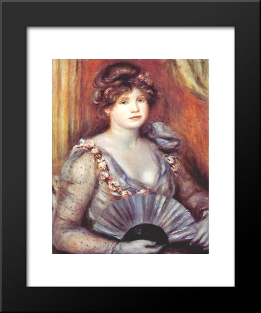 Woman With A Fan 20x24 Black Modern Wood Framed Art Print Poster by Renoir, Pierre Auguste