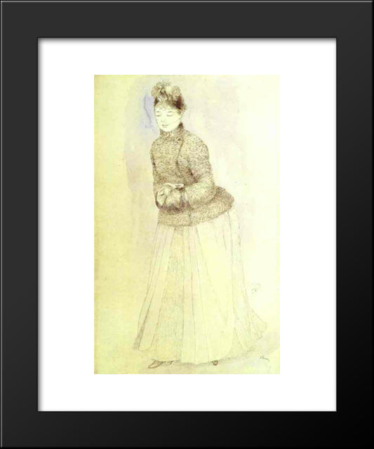 Woman With A Muff 20x24 Black Modern Wood Framed Art Print Poster by Renoir, Pierre Auguste