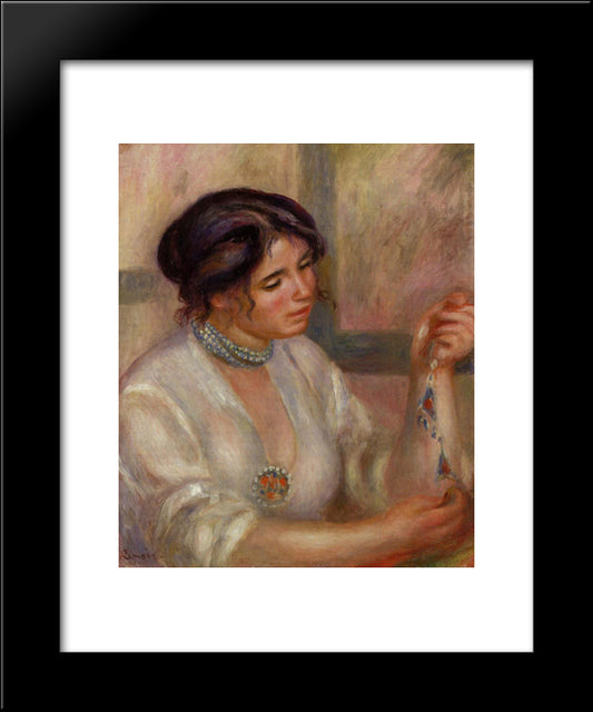 Woman With A Necklace 20x24 Black Modern Wood Framed Art Print Poster by Renoir, Pierre Auguste