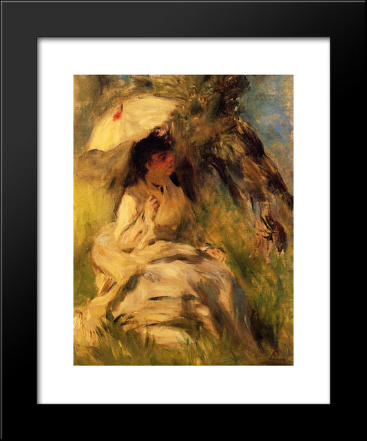 Woman With A Parasol 20x24 Black Modern Wood Framed Art Print Poster by Renoir, Pierre Auguste