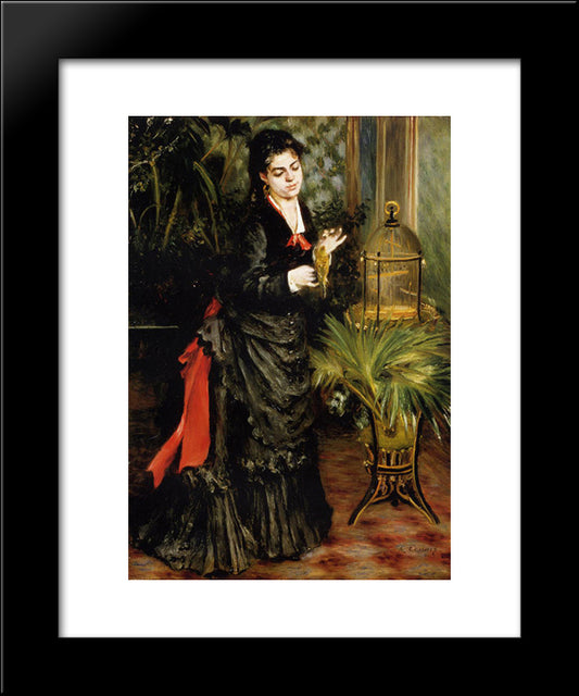 Woman With A Parrot (Henriette Darras) 20x24 Black Modern Wood Framed Art Print Poster by Renoir, Pierre Auguste