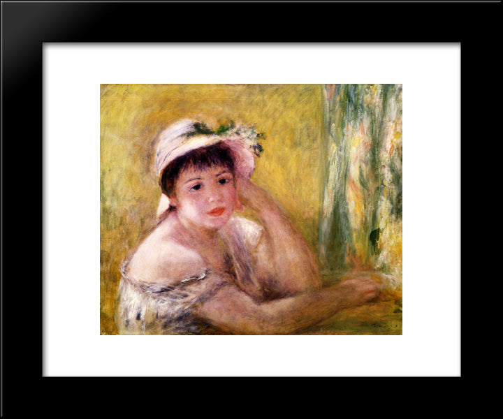 Woman With A Straw Hat 20x24 Black Modern Wood Framed Art Print Poster by Renoir, Pierre Auguste