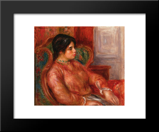 Woman With Green Chair 20x24 Black Modern Wood Framed Art Print Poster by Renoir, Pierre Auguste