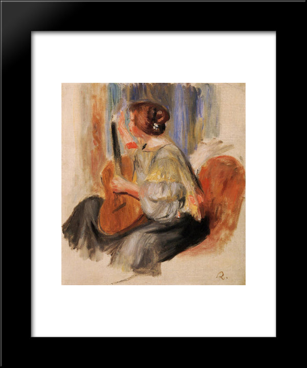 Woman With Guitar 20x24 Black Modern Wood Framed Art Print Poster by Renoir, Pierre Auguste